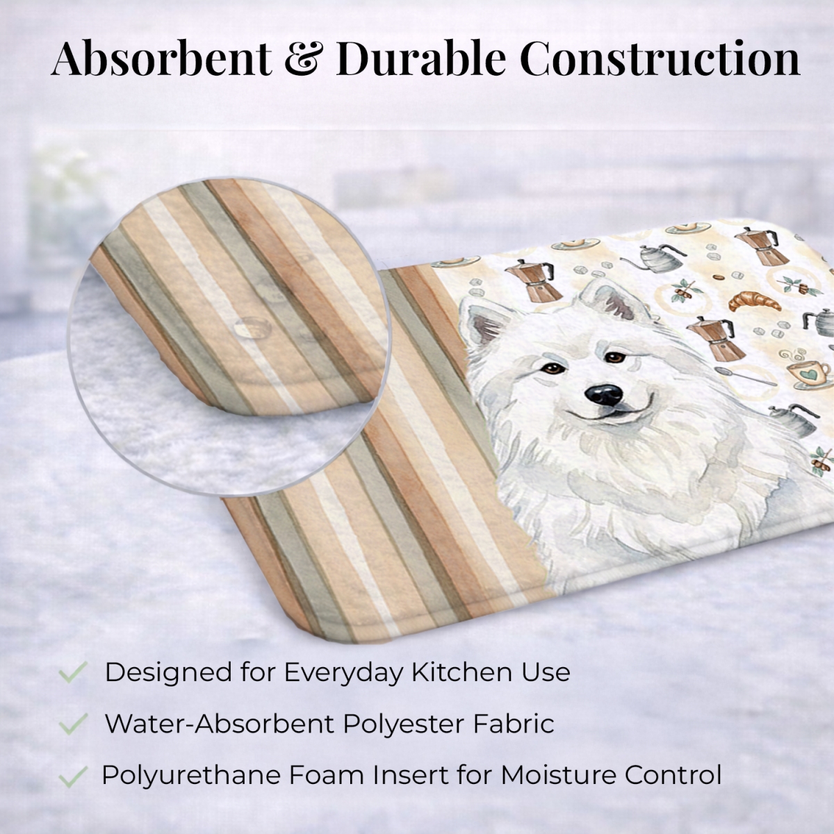 Picture of Carolines Treasures WDK7599DDM 21 x 14 in. White Samoyed Coffee Bar Dish Drying Mat