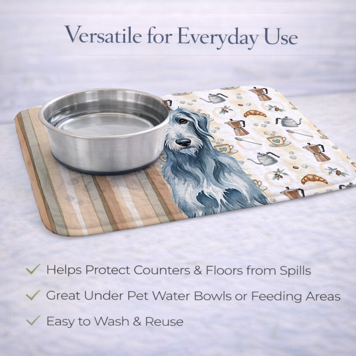 Picture of Carolines Treasures WDK7602DDM 21 x 14 in. Blue-Gray Scottish Deerhound Coffee Bar Dish Drying Mat
