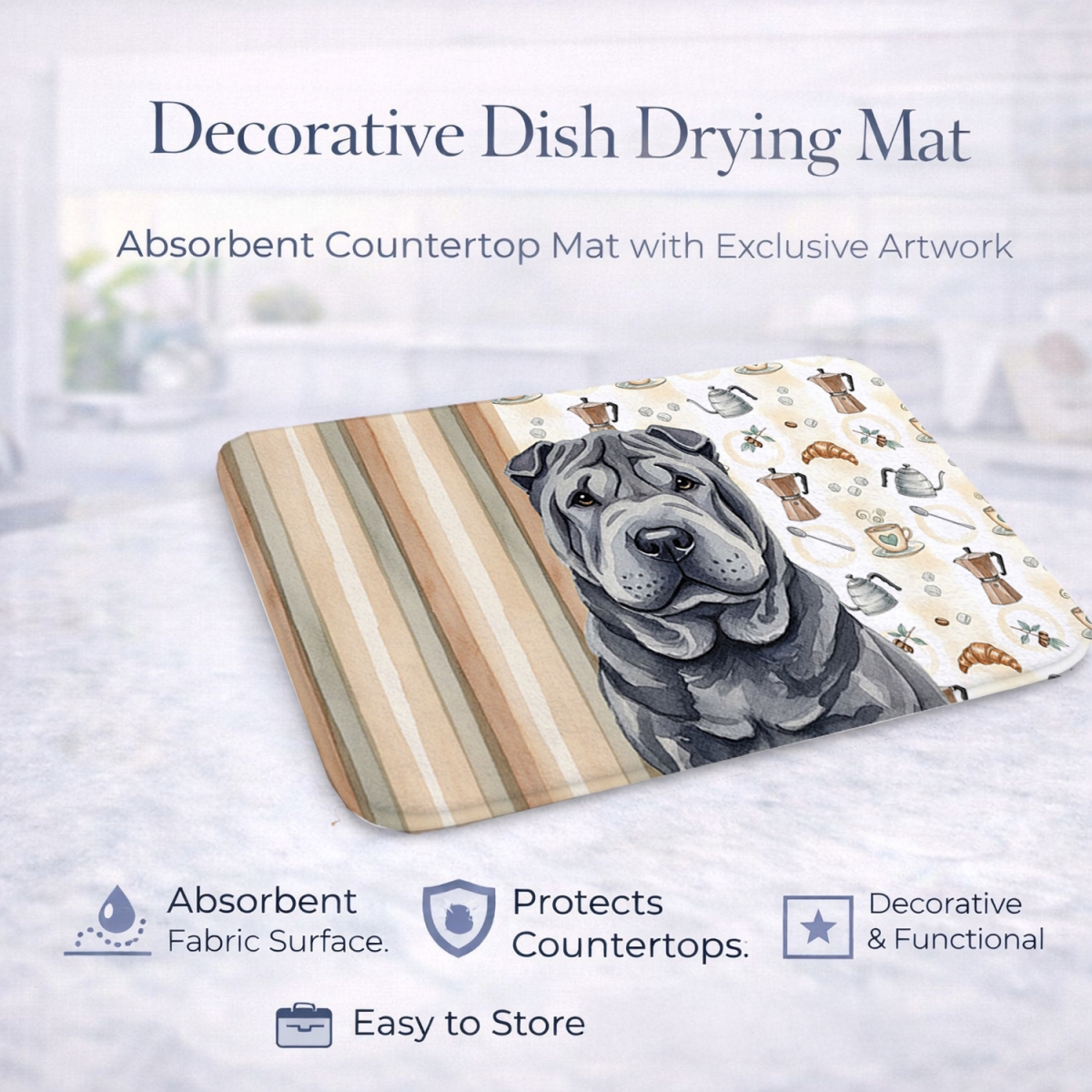 Picture of Carolines Treasures WDK7607DDM 21 x 14 in. Black Shar Pei Coffee Bar Dish Drying Mat