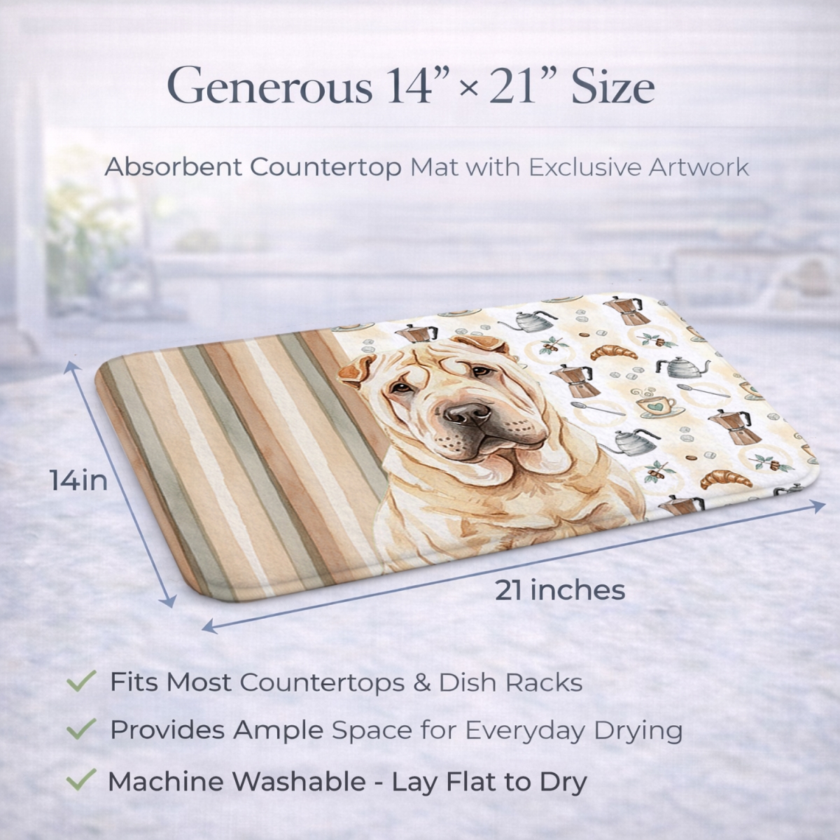 Picture of Carolines Treasures WDK7608DDM 21 x 14 in. Shar Pei Coffee Bar Dish Drying Mat