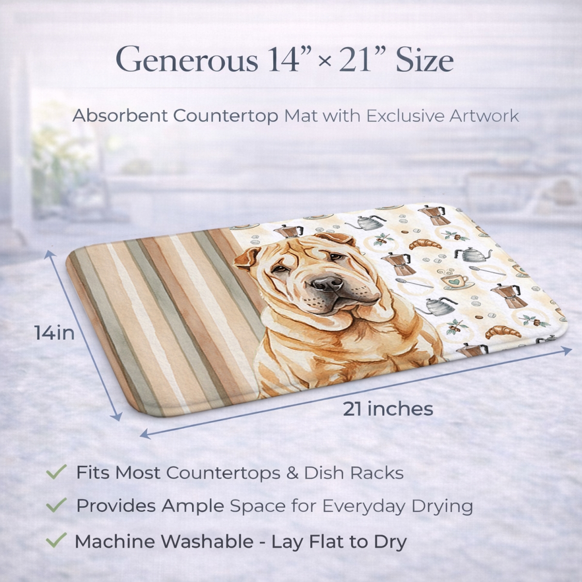 Picture of Carolines Treasures WDK7609DDM 21 x 14 in. Red Shar Pei Coffee Bar Dish Drying Mat