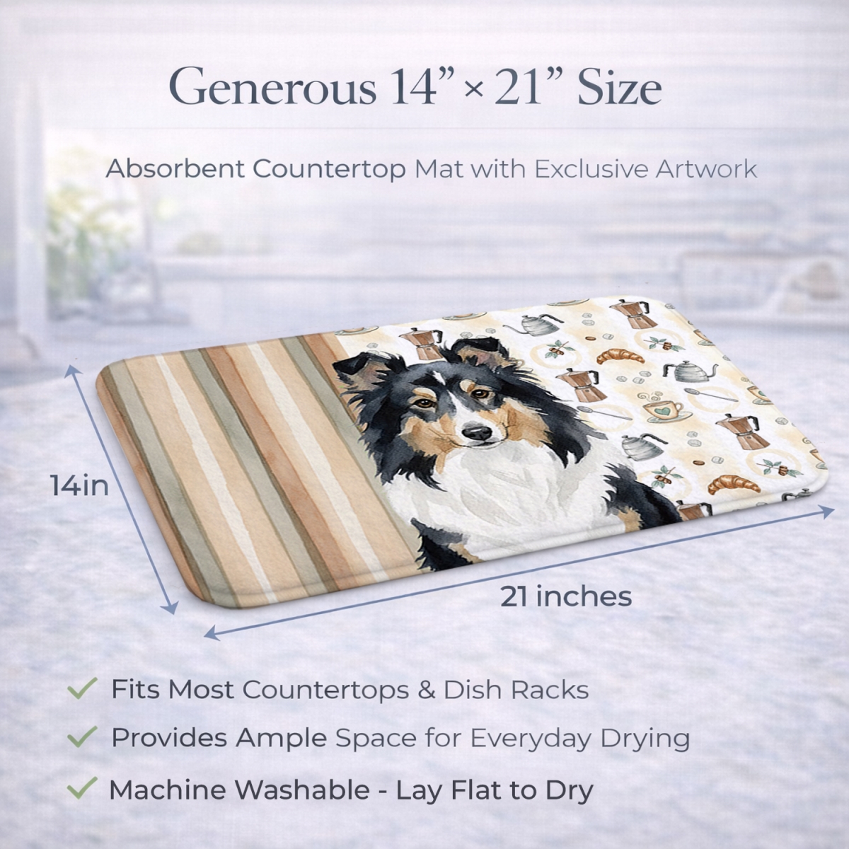Picture of Carolines Treasures WDK7610DDM 21 x 14 in. Tricolor Sheltie Coffee Bar Dish Drying Mat