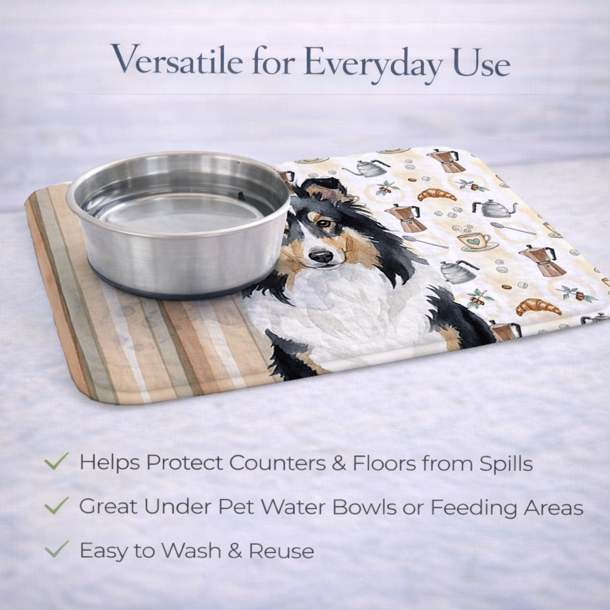 Picture of Carolines Treasures WDK7610DDM 21 x 14 in. Tricolor Sheltie Coffee Bar Dish Drying Mat