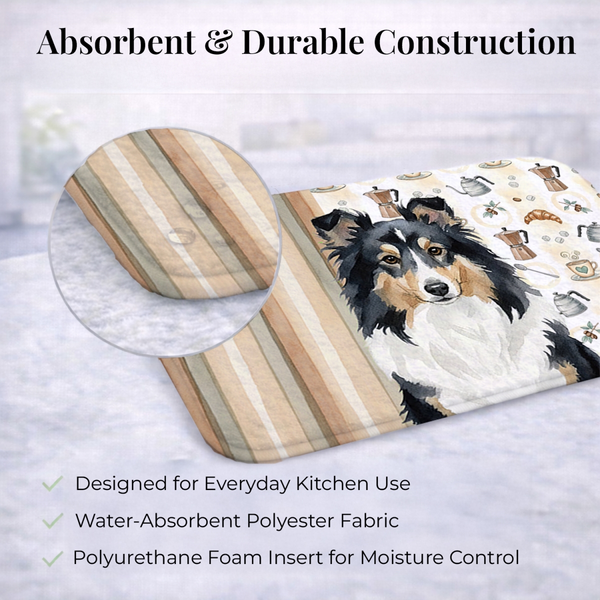 Picture of Carolines Treasures WDK7610DDM 21 x 14 in. Tricolor Sheltie Coffee Bar Dish Drying Mat