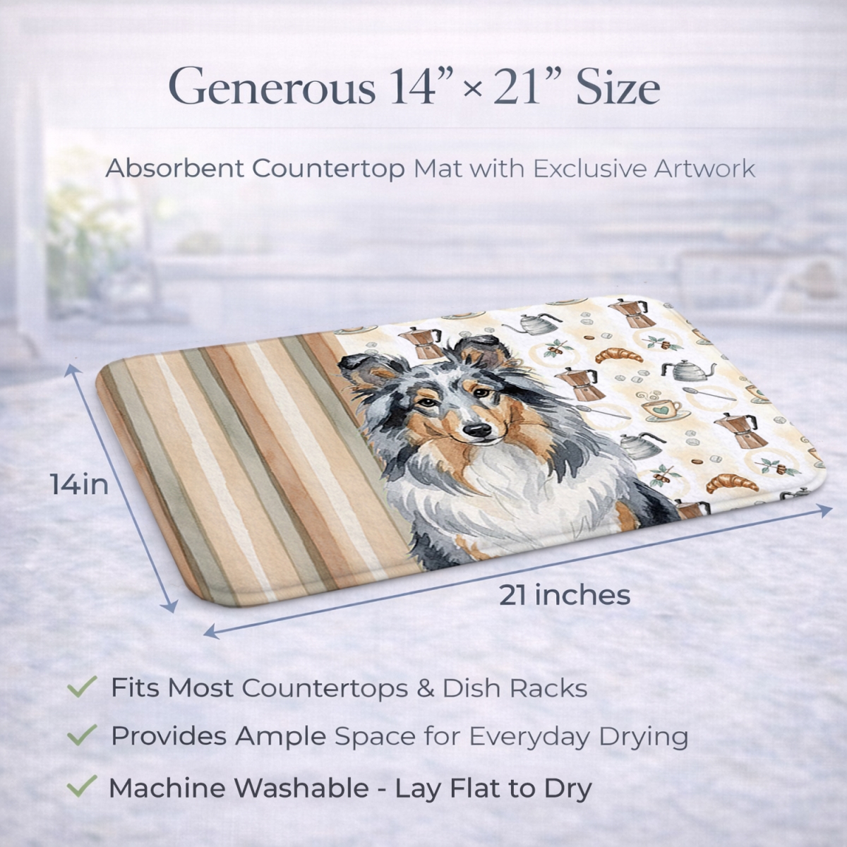 Picture of Carolines Treasures WDK7611DDM 21 x 14 in. Blue Merle Sheltie Coffee Bar Dish Drying Mat