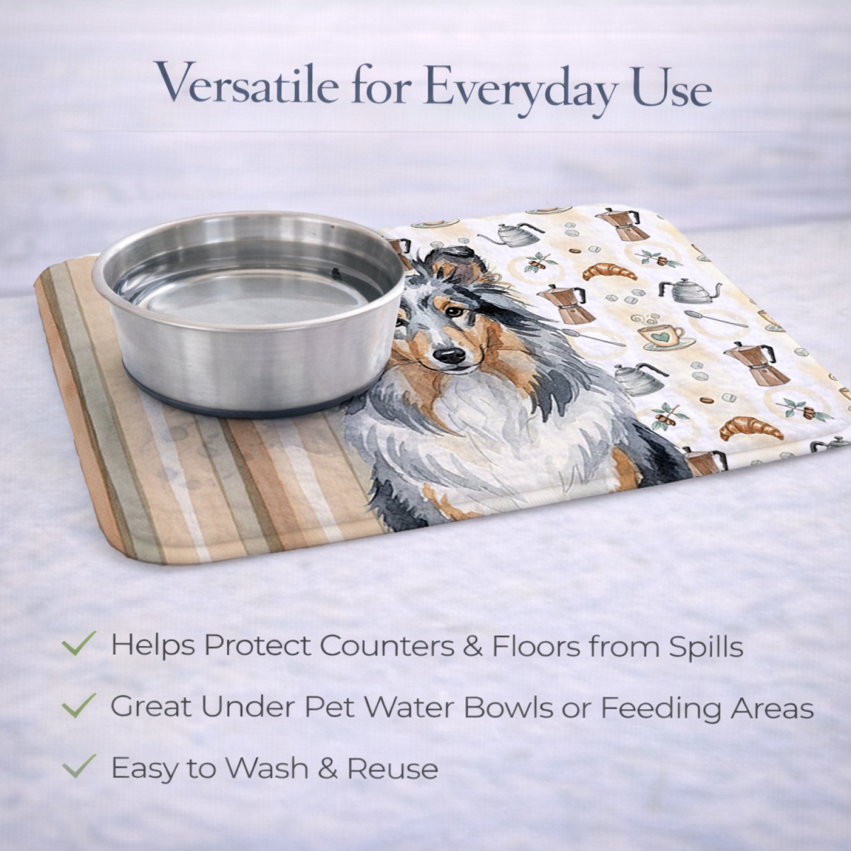 Picture of Carolines Treasures WDK7611DDM 21 x 14 in. Blue Merle Sheltie Coffee Bar Dish Drying Mat