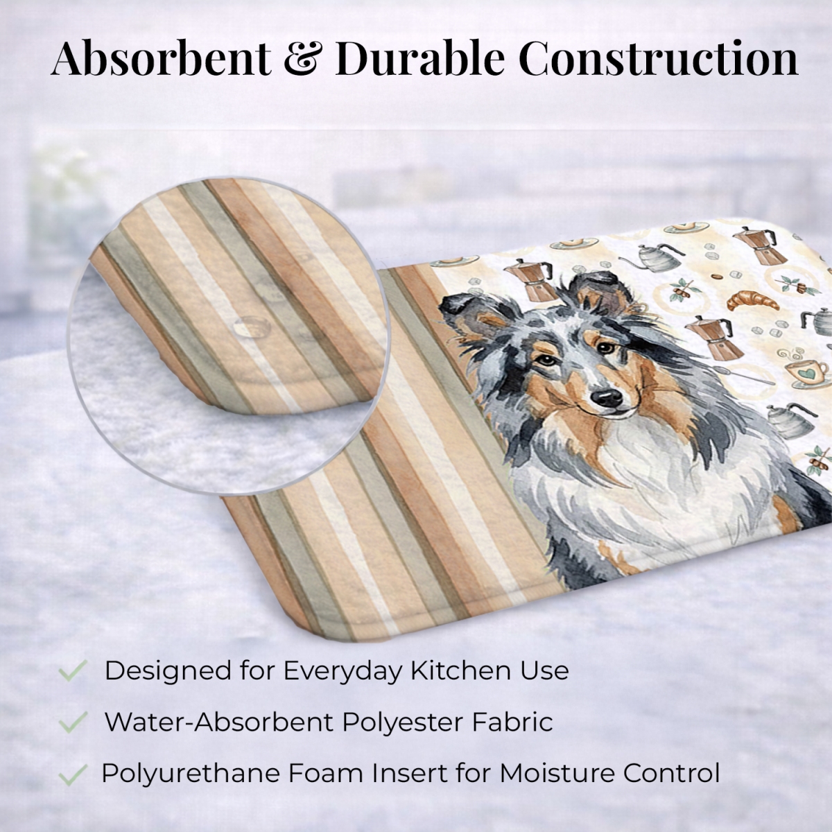 Picture of Carolines Treasures WDK7611DDM 21 x 14 in. Blue Merle Sheltie Coffee Bar Dish Drying Mat