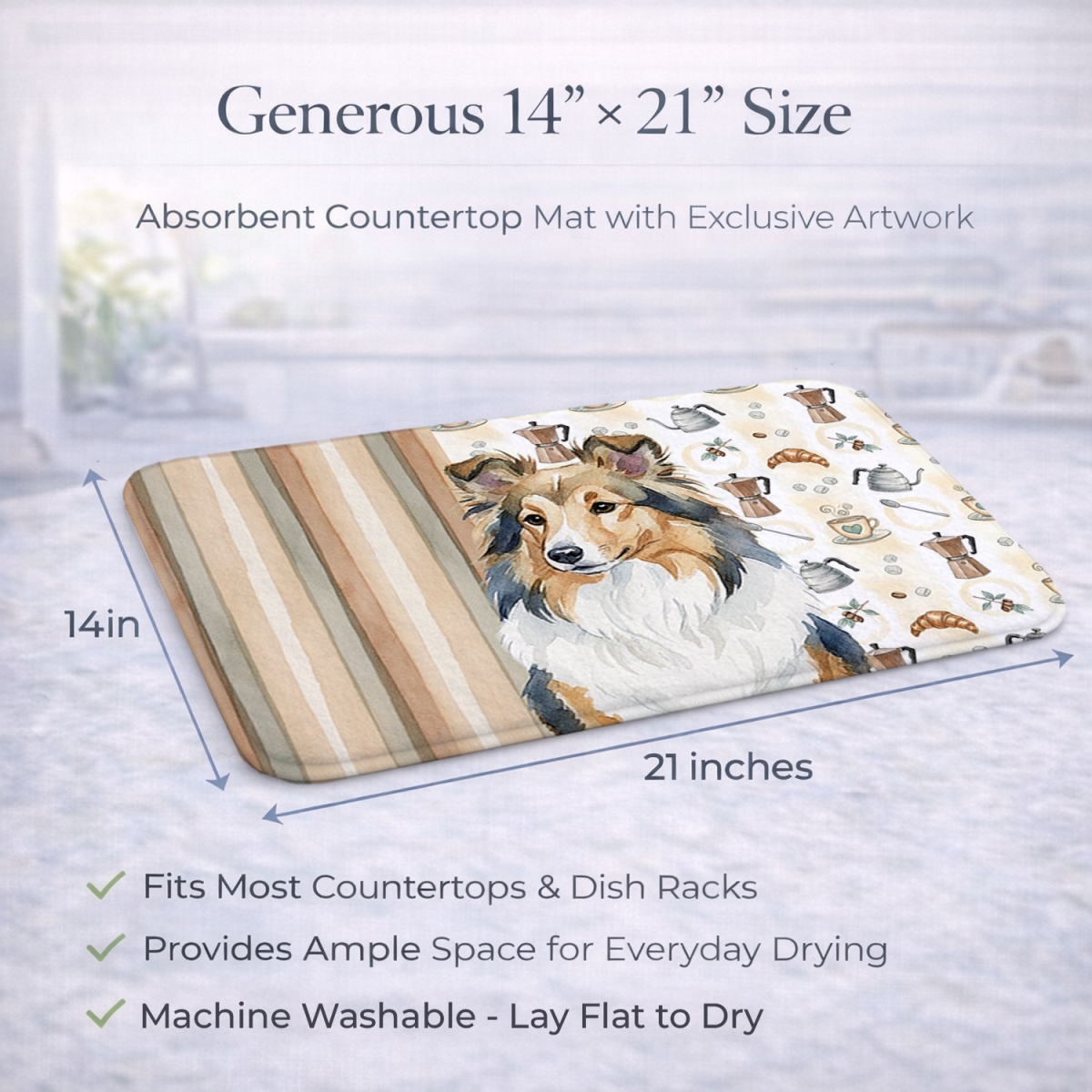 Picture of Carolines Treasures WDK7612DDM 21 x 14 in. Sable Sheltie Coffee Bar Dish Drying Mat
