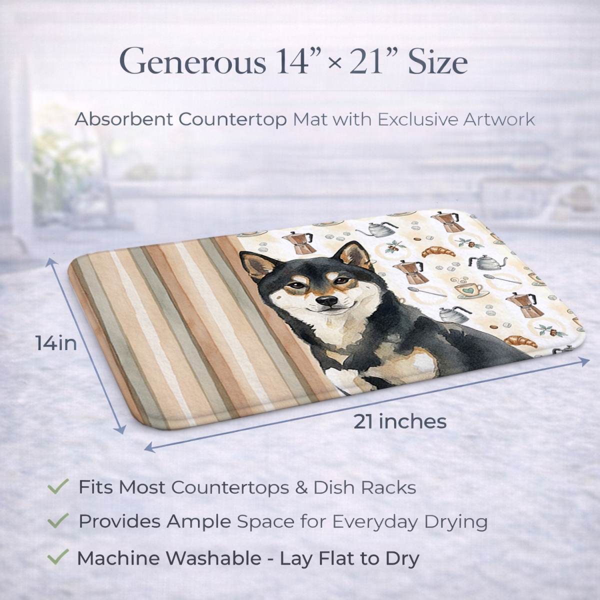 Picture of Carolines Treasures WDK7613DDM 21 x 14 in. Black & Tan Shiba Inu Coffee Bar Dish Drying Mat