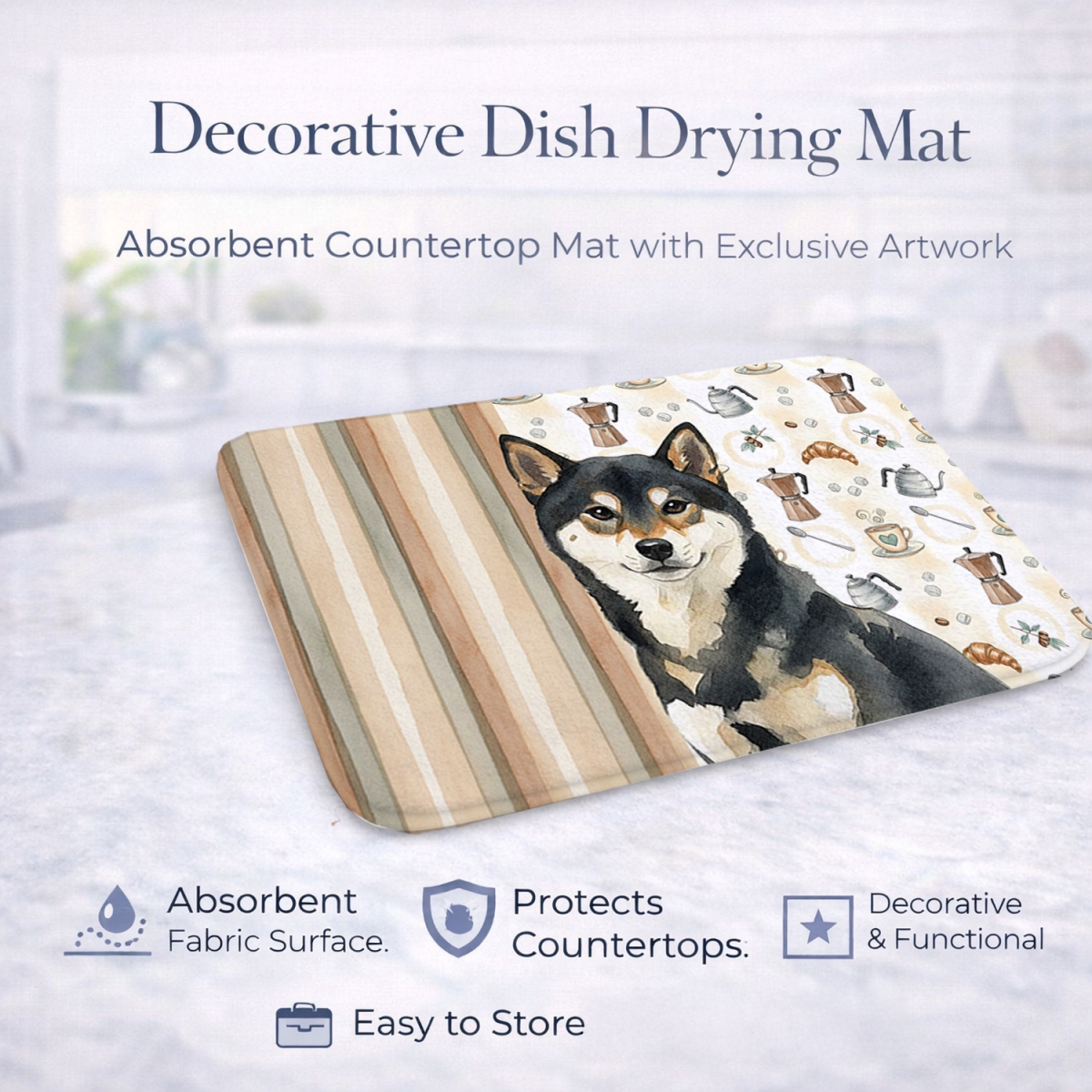 Picture of Carolines Treasures WDK7613DDM 21 x 14 in. Black & Tan Shiba Inu Coffee Bar Dish Drying Mat