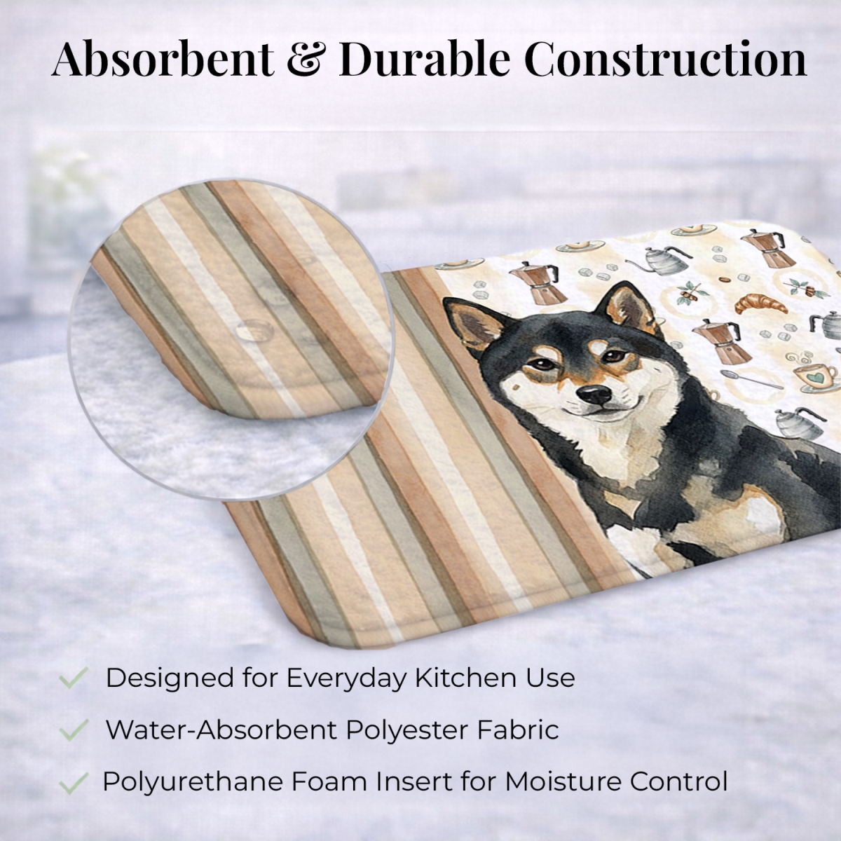 Picture of Carolines Treasures WDK7613DDM 21 x 14 in. Black & Tan Shiba Inu Coffee Bar Dish Drying Mat