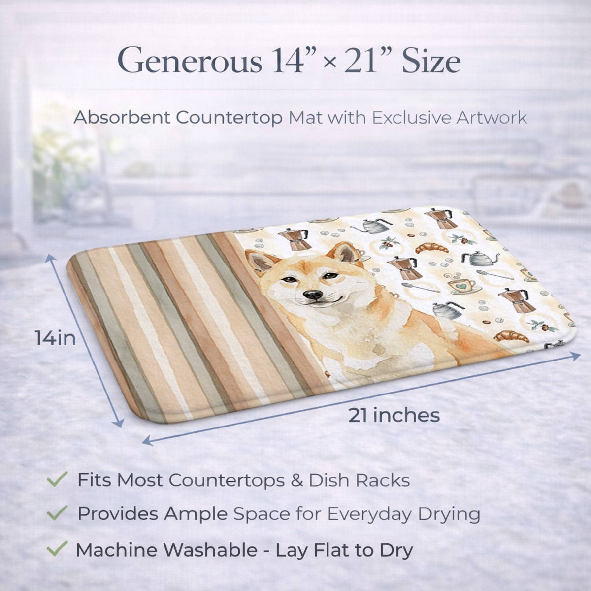 Picture of Carolines Treasures WDK7614DDM 21 x 14 in. Cream Shiba Inu Coffee Bar Dish Drying Mat