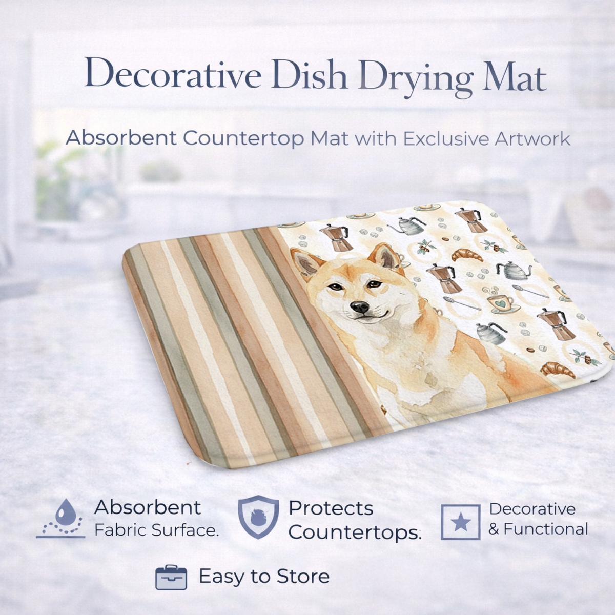 Picture of Carolines Treasures WDK7614DDM 21 x 14 in. Cream Shiba Inu Coffee Bar Dish Drying Mat