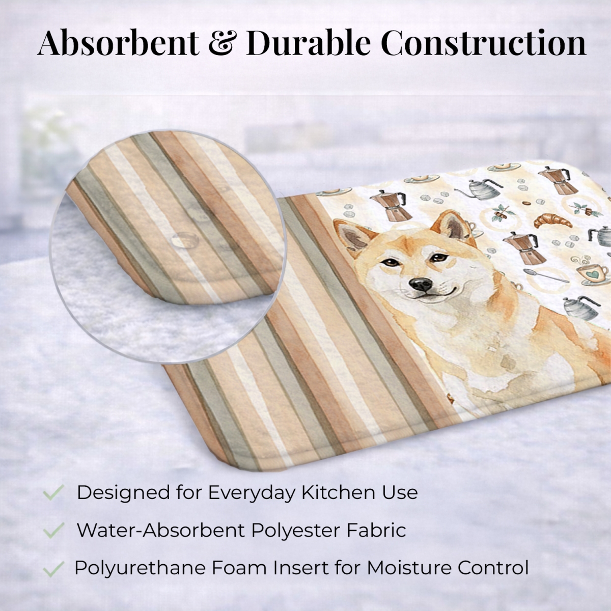 Picture of Carolines Treasures WDK7614DDM 21 x 14 in. Cream Shiba Inu Coffee Bar Dish Drying Mat