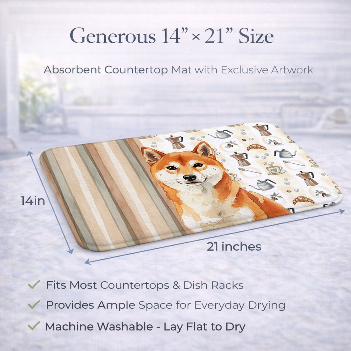 Picture of Carolines Treasures WDK7615DDM 21 x 14 in. Red Shiba Inu Coffee Bar Dish Drying Mat