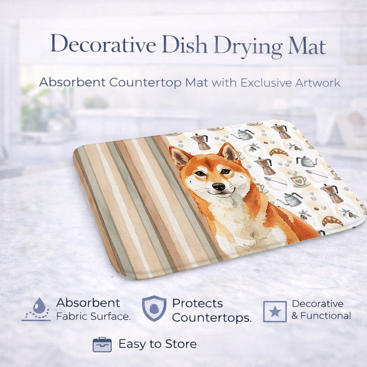 Picture of Carolines Treasures WDK7615DDM 21 x 14 in. Red Shiba Inu Coffee Bar Dish Drying Mat