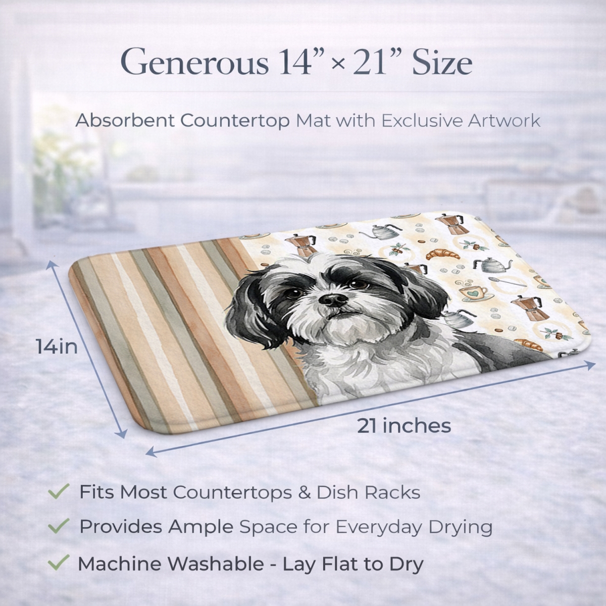 Picture of Carolines Treasures WDK7616DDM 21 x 14 in. Black & White Shih Tzu Coffee Bar Dish Drying Mat