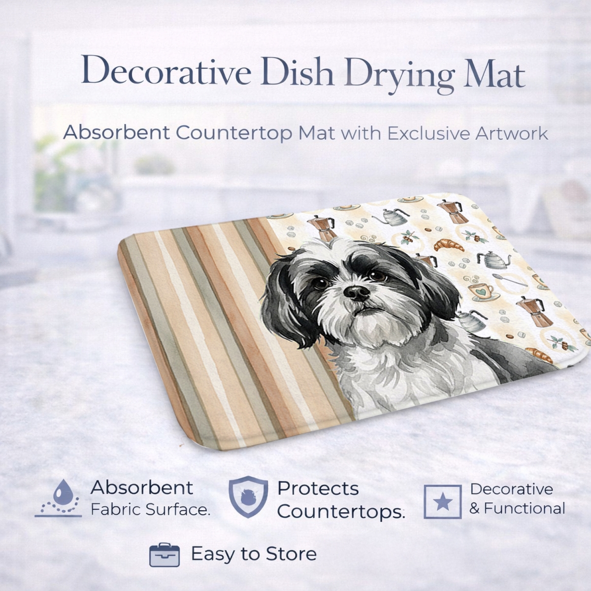 Picture of Carolines Treasures WDK7616DDM 21 x 14 in. Black & White Shih Tzu Coffee Bar Dish Drying Mat
