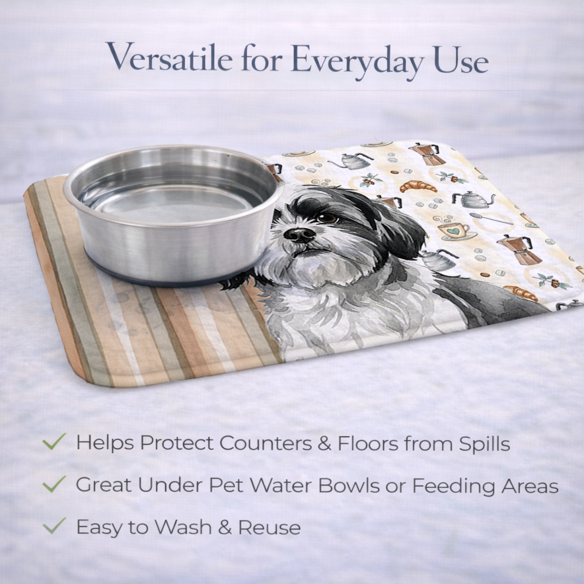 Picture of Carolines Treasures WDK7616DDM 21 x 14 in. Black & White Shih Tzu Coffee Bar Dish Drying Mat