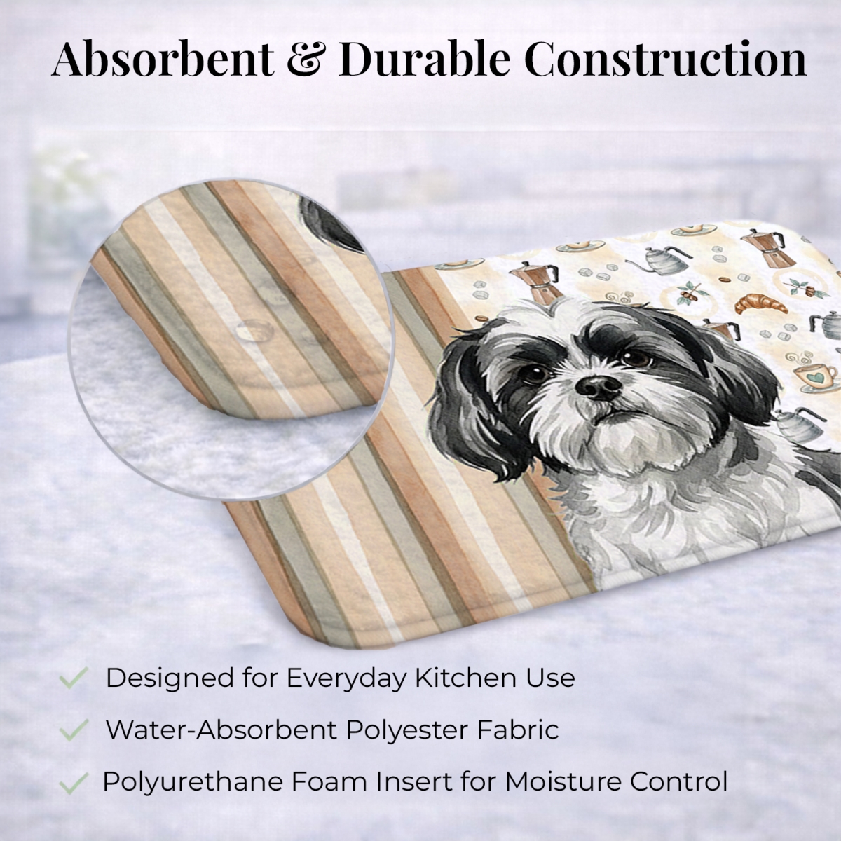 Picture of Carolines Treasures WDK7616DDM 21 x 14 in. Black & White Shih Tzu Coffee Bar Dish Drying Mat