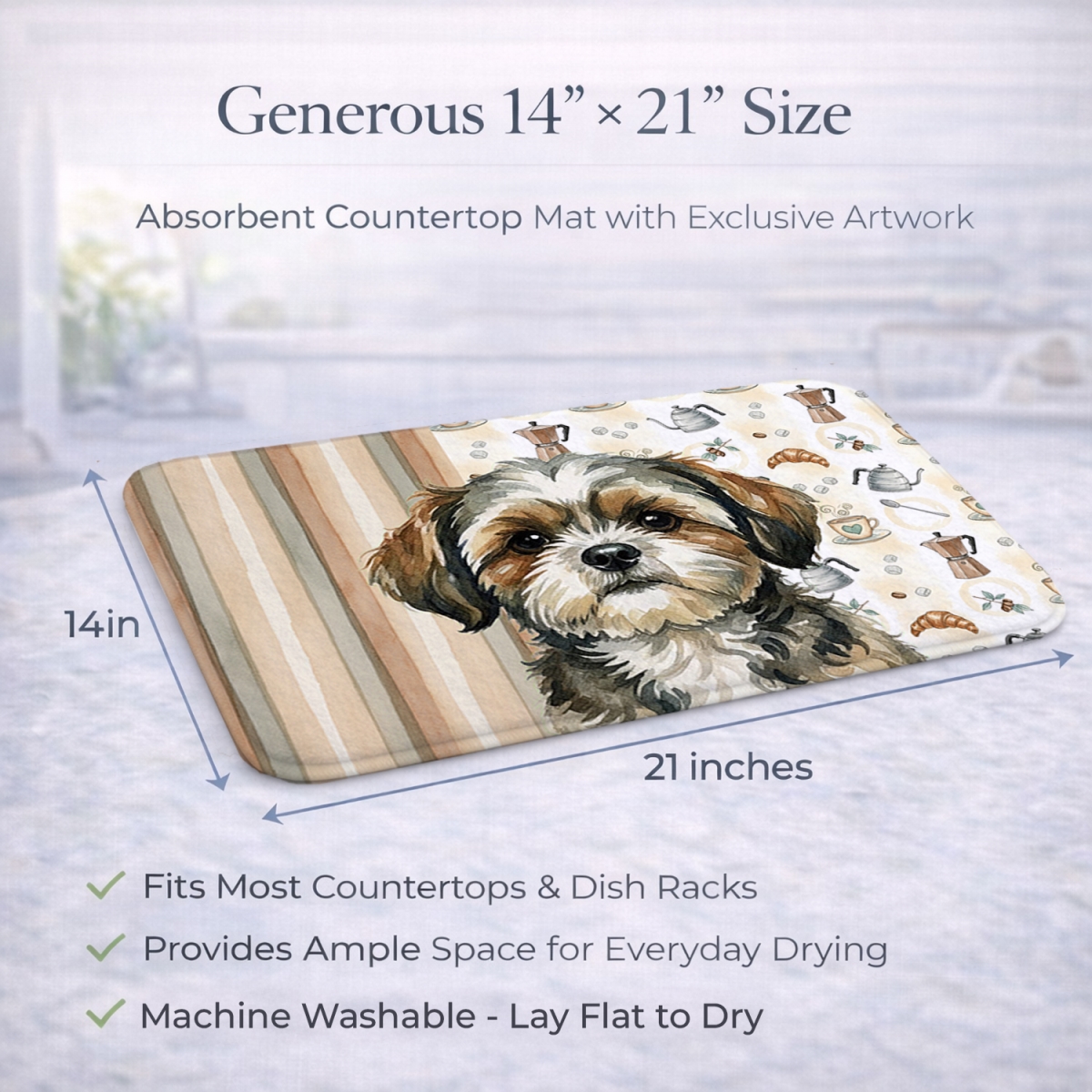 Picture of Carolines Treasures WDK7617DDM 21 x 14 in. Brindle Shih Tzu Coffee Bar Dish Drying Mat