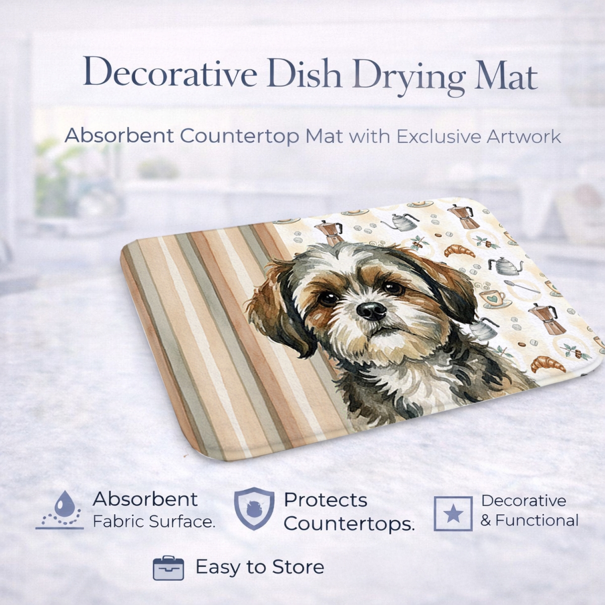 Picture of Carolines Treasures WDK7617DDM 21 x 14 in. Brindle Shih Tzu Coffee Bar Dish Drying Mat