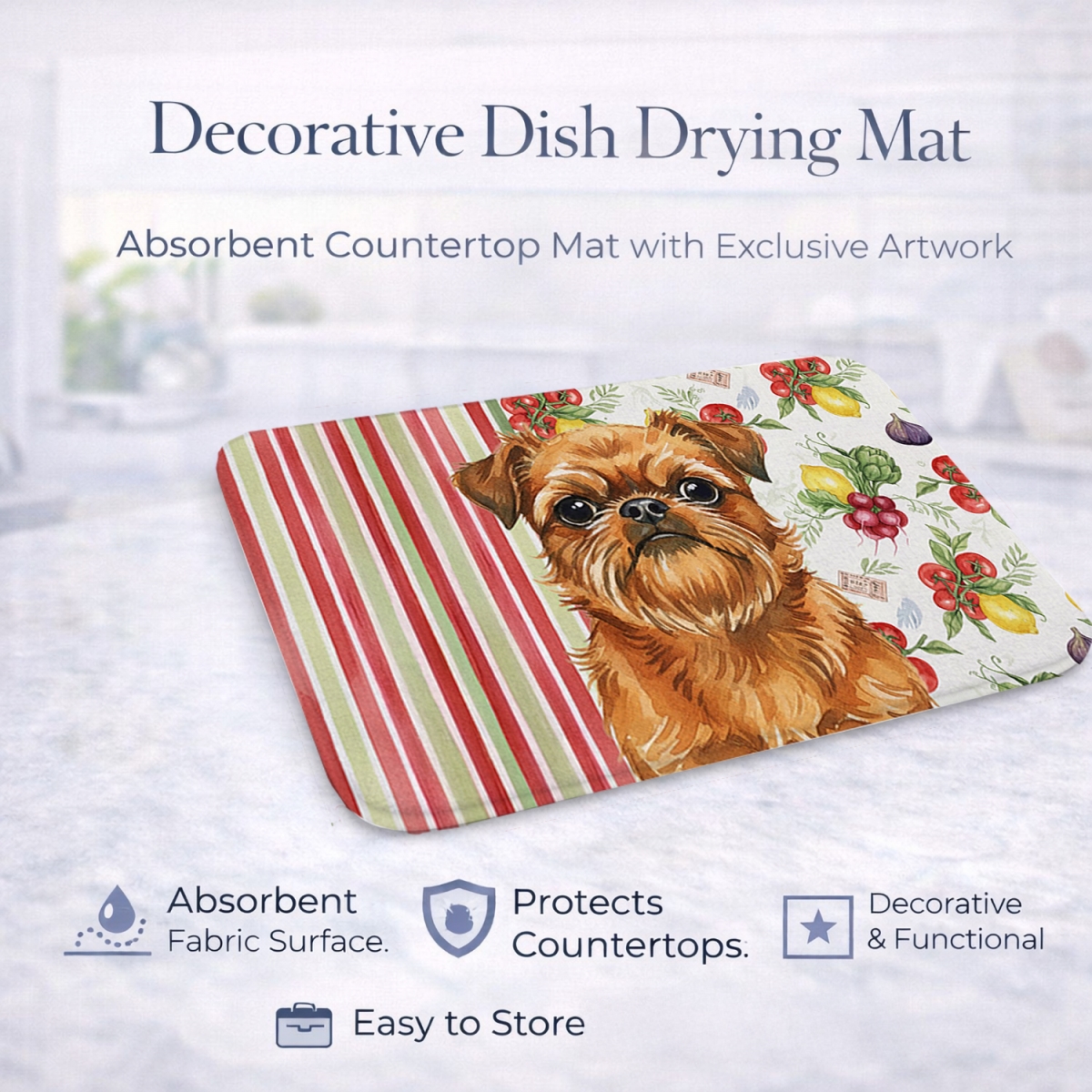 Picture of Carolines Treasures WDK8146DDM 21 x 14 in. Belge Brussels Griffon Vegetables Dish Drying Mat