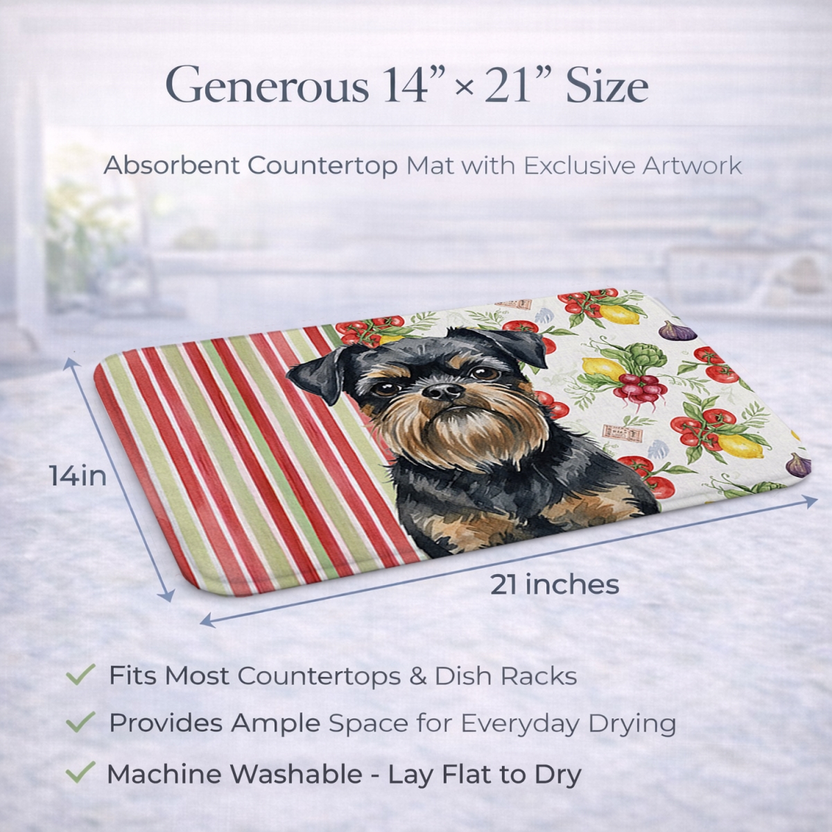 Picture of Carolines Treasures WDK8147DDM 21 x 14 in. Black & Tan Brussels Griffon Vegetables Dish Drying Mat