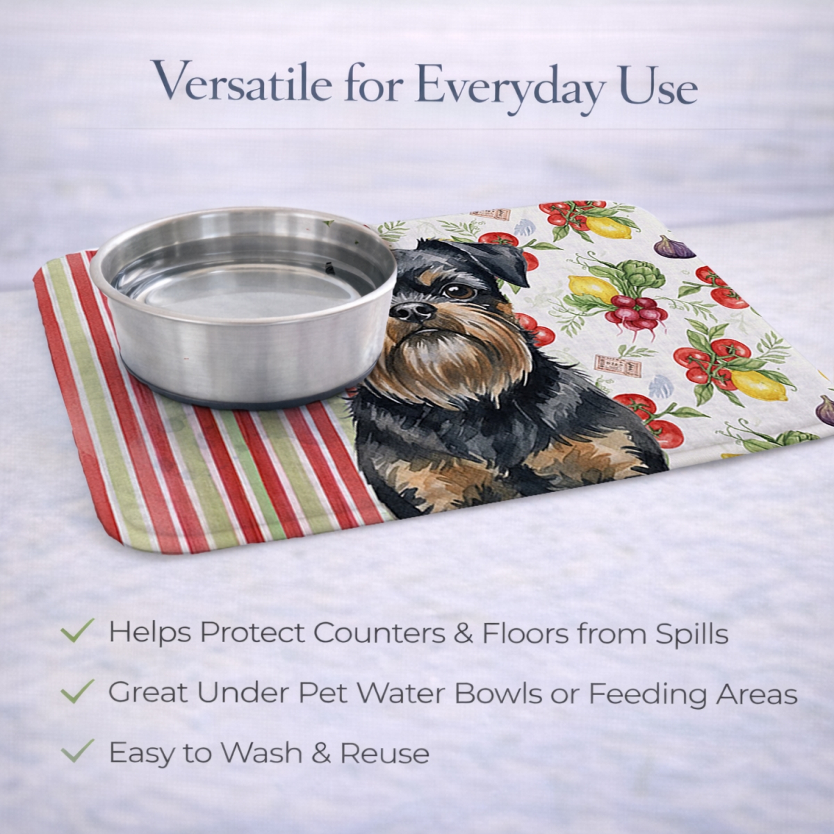 Picture of Carolines Treasures WDK8147DDM 21 x 14 in. Black & Tan Brussels Griffon Vegetables Dish Drying Mat