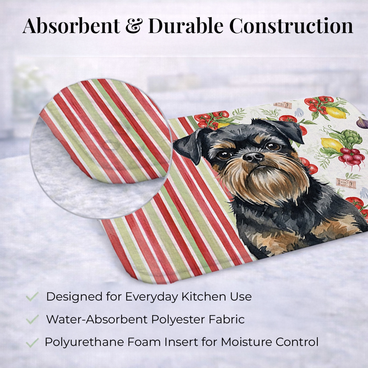Picture of Carolines Treasures WDK8147DDM 21 x 14 in. Black & Tan Brussels Griffon Vegetables Dish Drying Mat