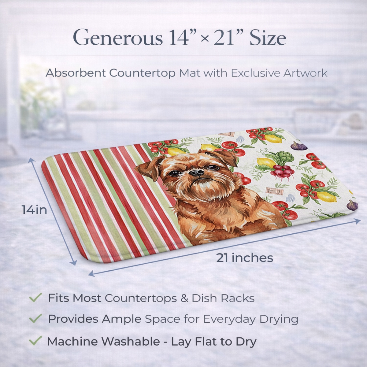 Picture of Carolines Treasures WDK8148DDM 21 x 14 in. Red Brussels Griffon Vegetables Dish Drying Mat