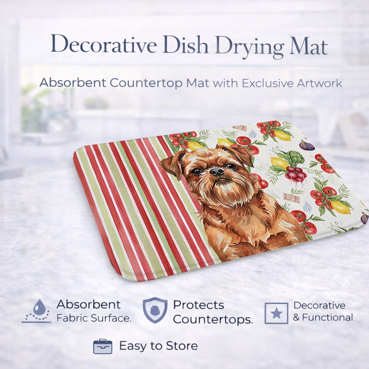 Picture of Carolines Treasures WDK8148DDM 21 x 14 in. Red Brussels Griffon Vegetables Dish Drying Mat