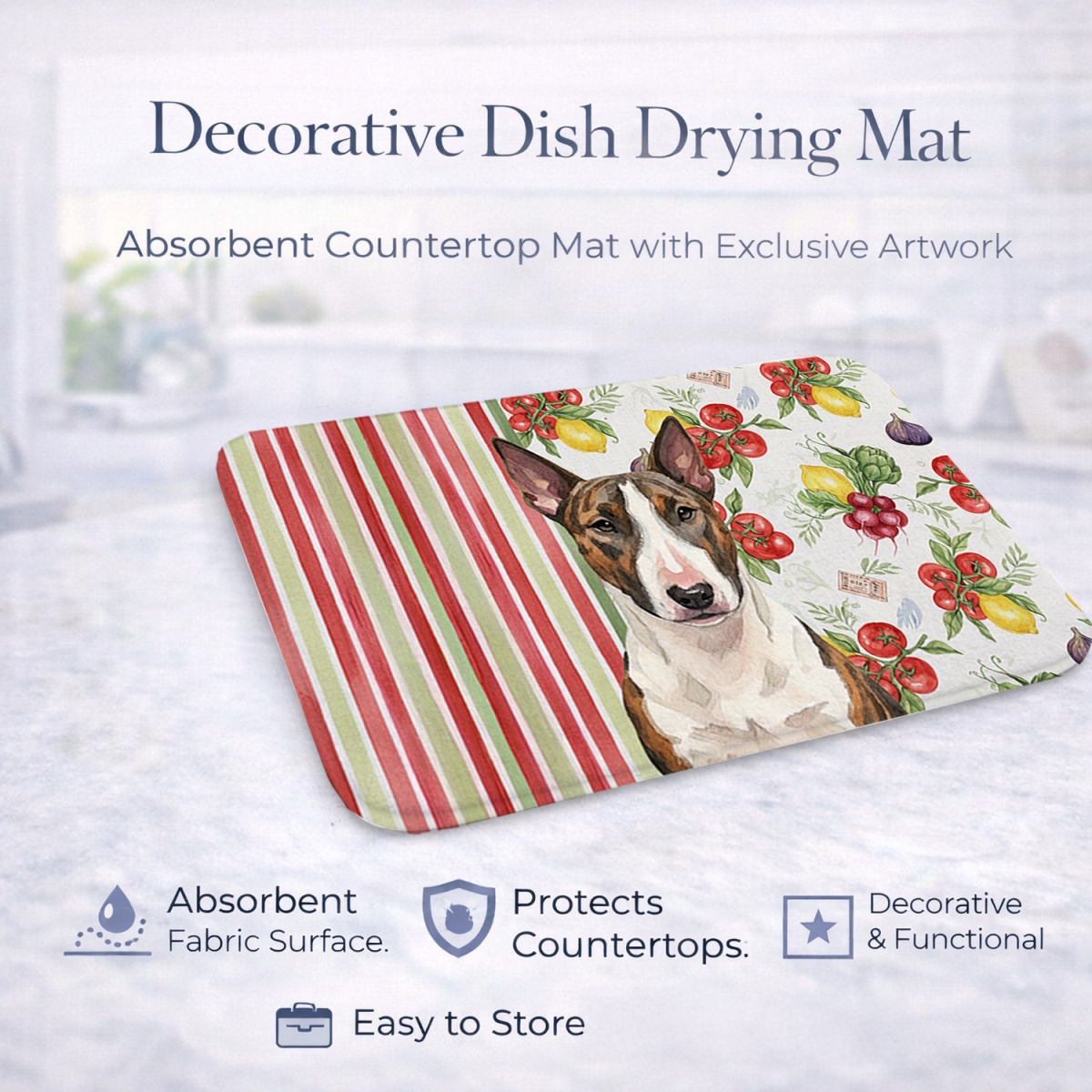 Picture of Carolines Treasures WDK8149DDM 21 x 14 in. Brindle & White Bull Terrier Vegetables Dish Drying Mat