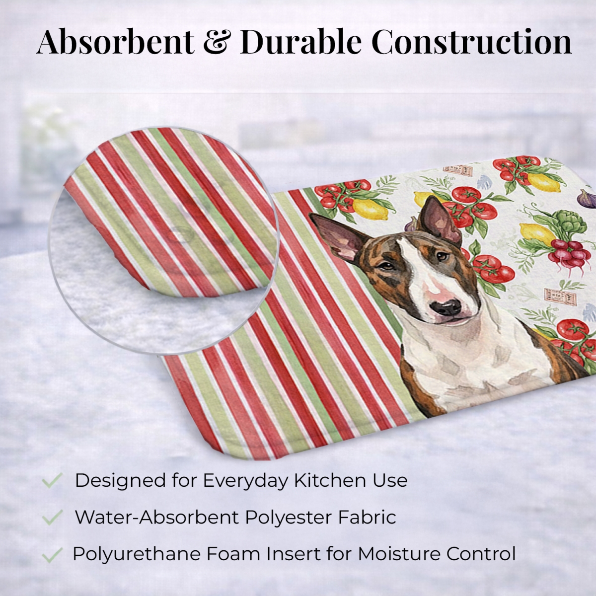 Picture of Carolines Treasures WDK8149DDM 21 x 14 in. Brindle & White Bull Terrier Vegetables Dish Drying Mat