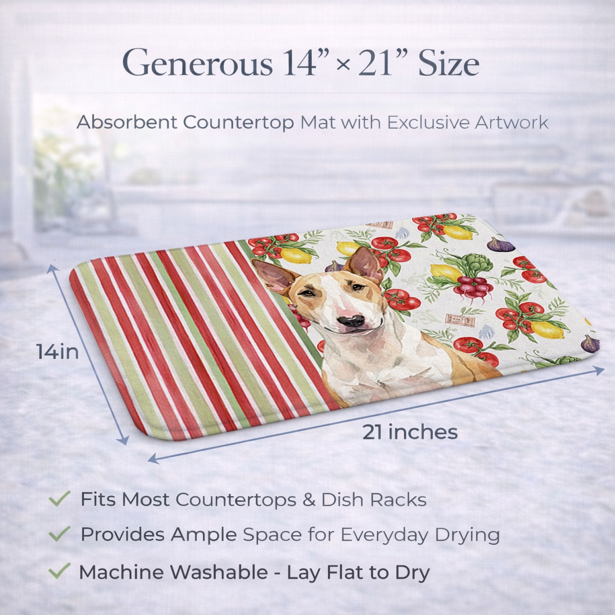 Picture of Carolines Treasures WDK8150DDM 21 x 14 in. Fawn & White Bull Terrier Vegetables Dish Drying Mat