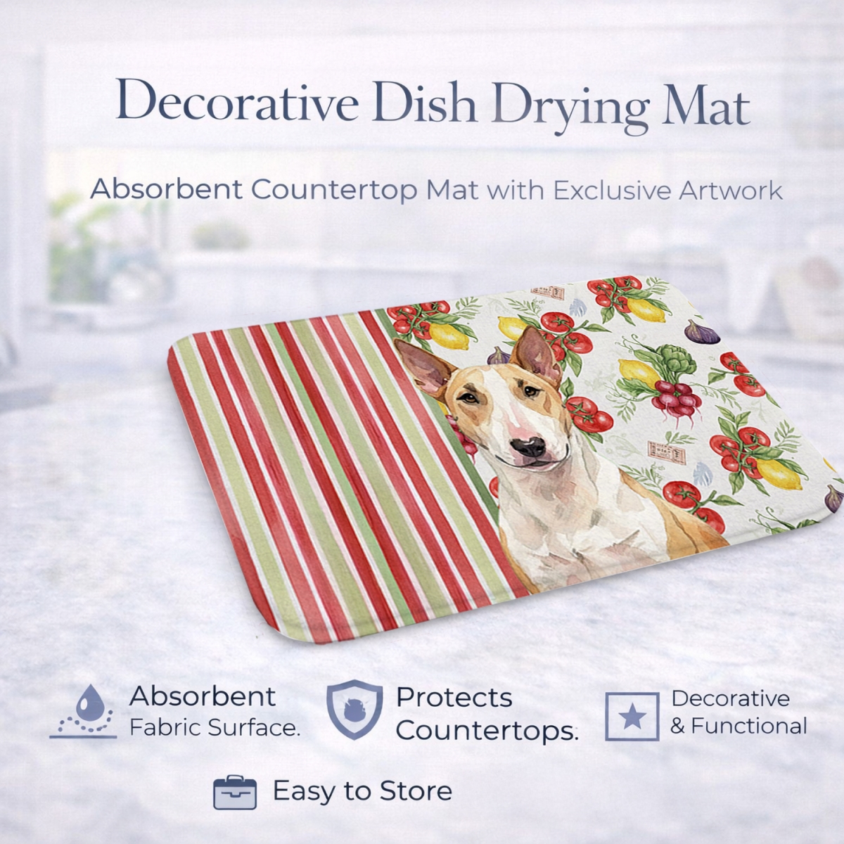 Picture of Carolines Treasures WDK8150DDM 21 x 14 in. Fawn & White Bull Terrier Vegetables Dish Drying Mat