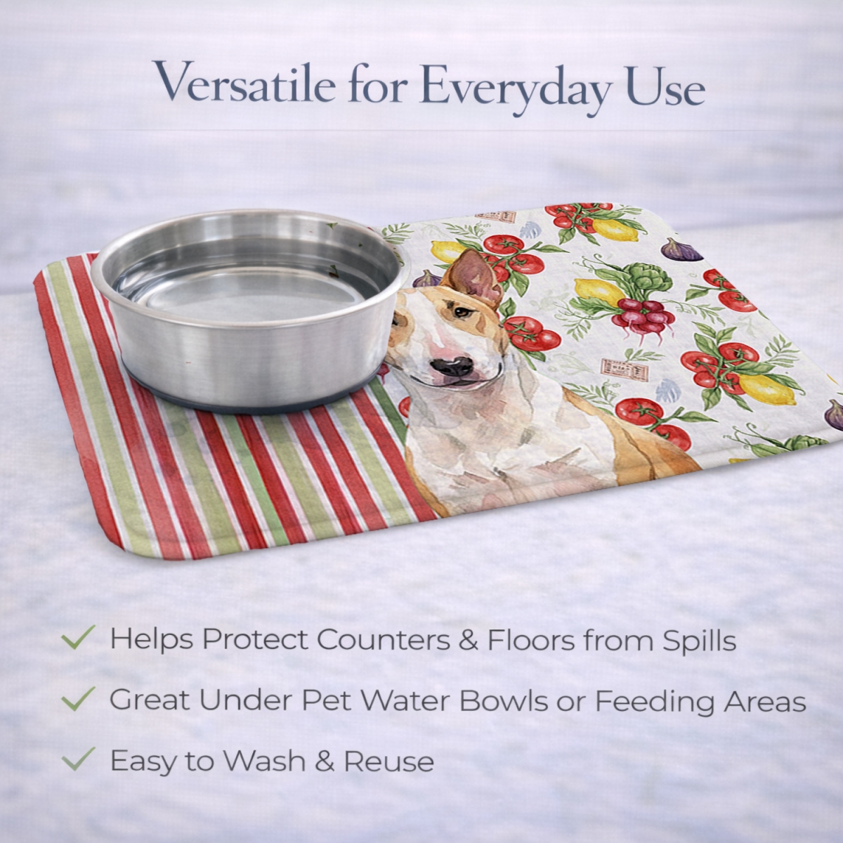 Picture of Carolines Treasures WDK8150DDM 21 x 14 in. Fawn & White Bull Terrier Vegetables Dish Drying Mat
