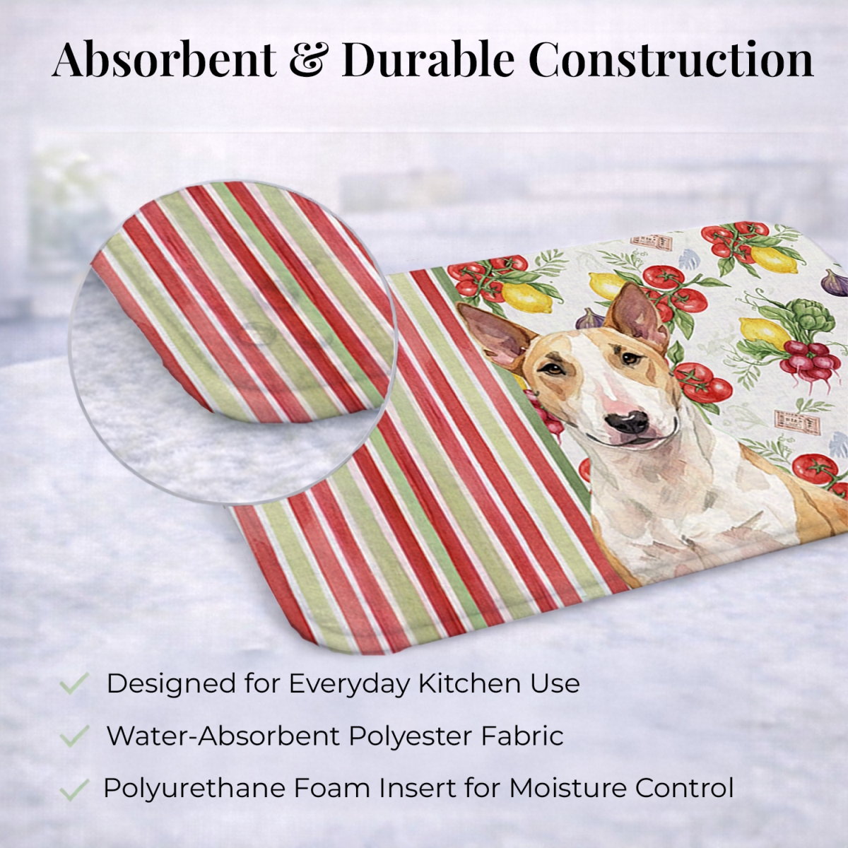 Picture of Carolines Treasures WDK8150DDM 21 x 14 in. Fawn & White Bull Terrier Vegetables Dish Drying Mat