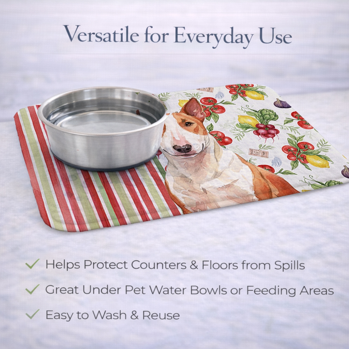 Picture of Carolines Treasures WDK8151DDM 21 x 14 in. Red & White Bull Terrier Vegetables Dish Drying Mat