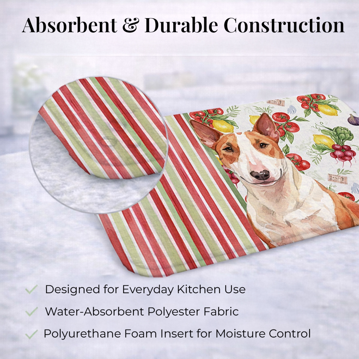 Picture of Carolines Treasures WDK8151DDM 21 x 14 in. Red & White Bull Terrier Vegetables Dish Drying Mat