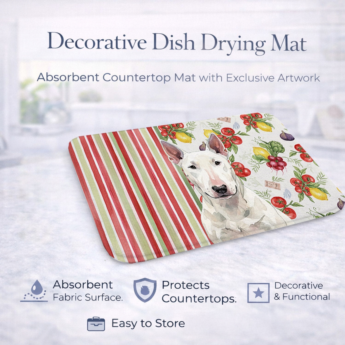 Picture of Carolines Treasures WDK8152DDM 21 x 14 in. White Bull Terrier Vegetables Dish Drying Mat