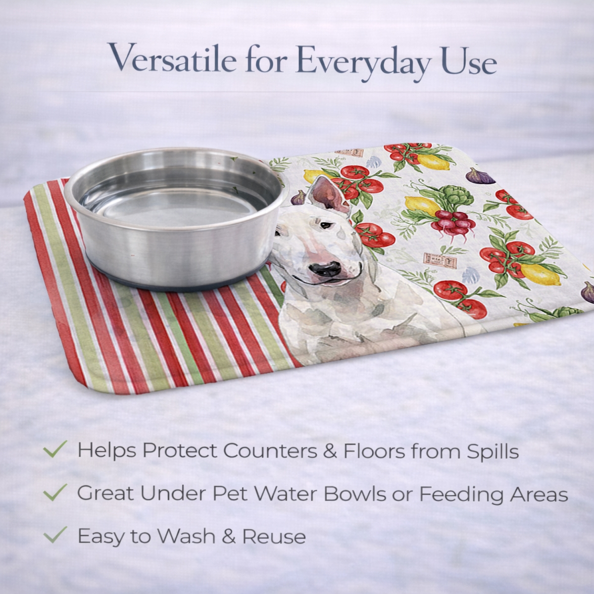 Picture of Carolines Treasures WDK8152DDM 21 x 14 in. White Bull Terrier Vegetables Dish Drying Mat