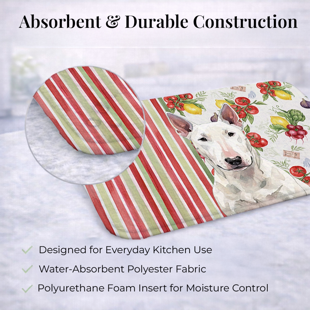 Picture of Carolines Treasures WDK8152DDM 21 x 14 in. White Bull Terrier Vegetables Dish Drying Mat