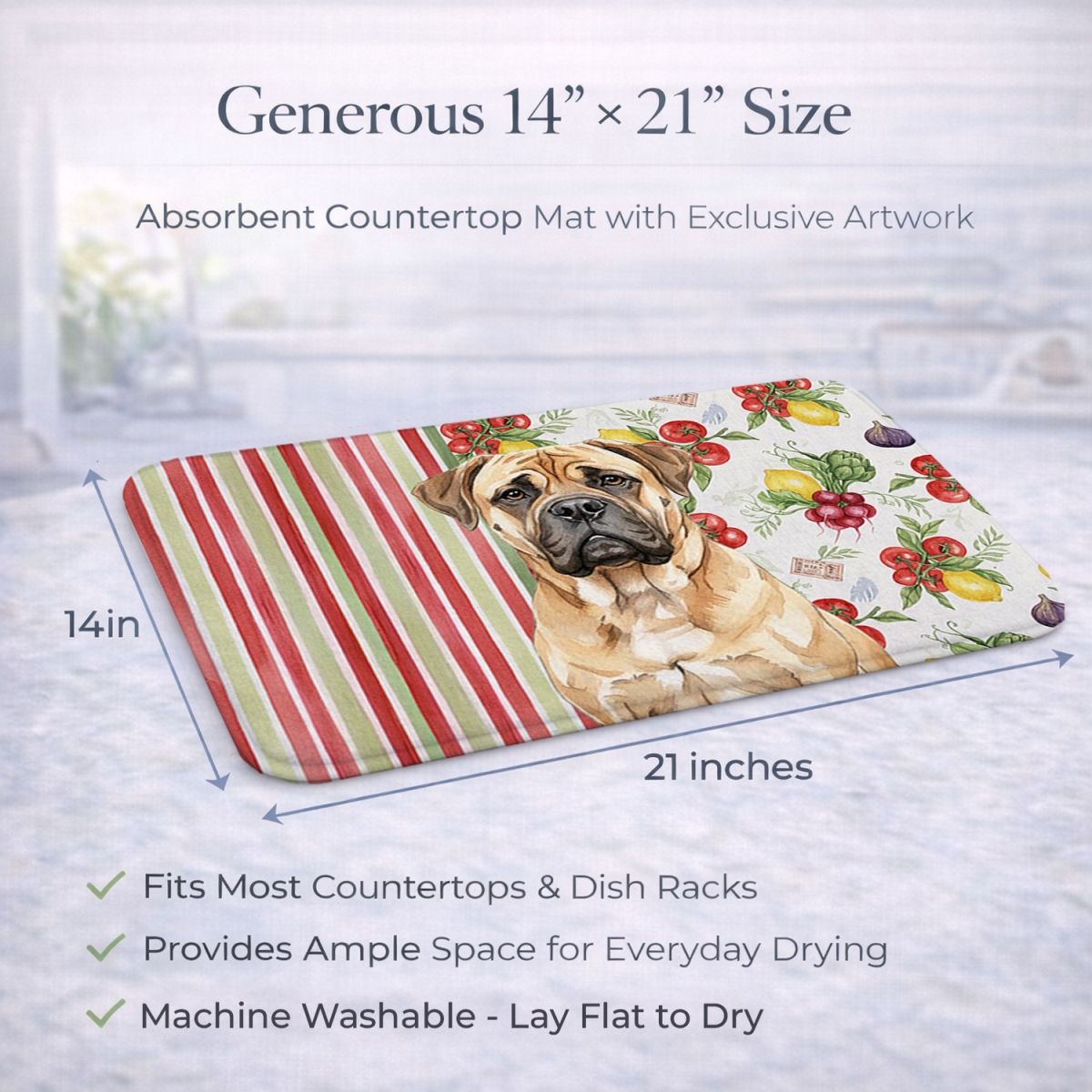 Picture of Carolines Treasures WDK8153DDM 21 x 14 in. Bullmastiff Vegetables Dish Drying Mat