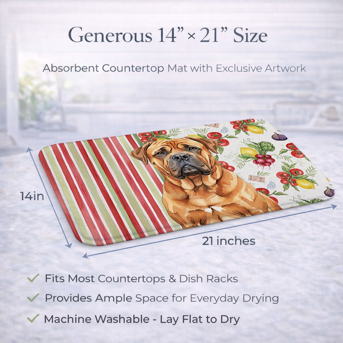 Picture of Carolines Treasures WDK8154DDM 21 x 14 in. Red Bullmastiff Vegetables Dish Drying Mat