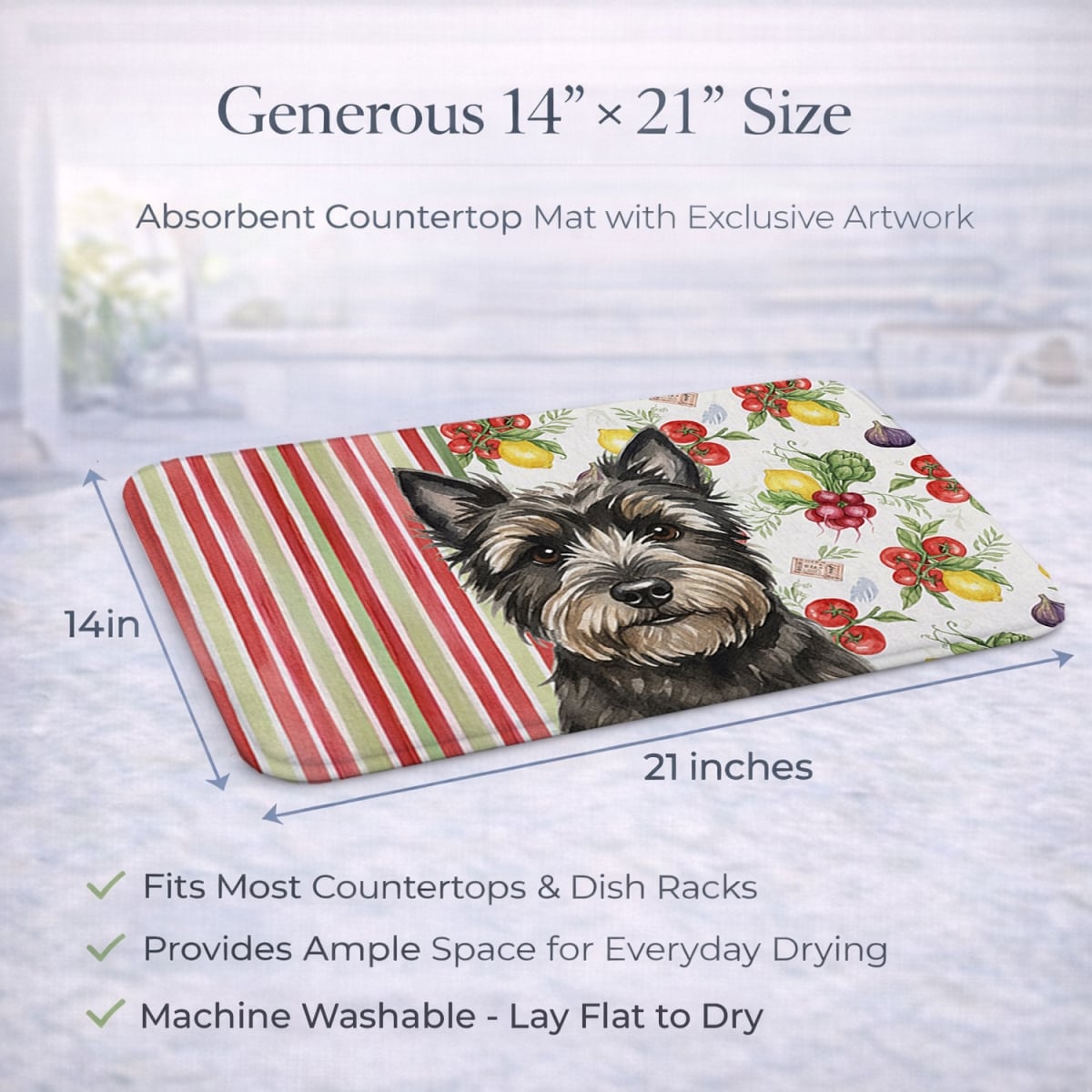 Picture of Carolines Treasures WDK8155DDM 21 x 14 in. Black Cairn Terrier Vegetables Dish Drying Mat