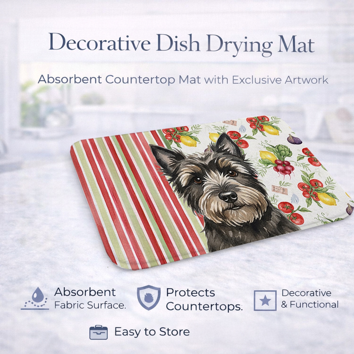 Picture of Carolines Treasures WDK8155DDM 21 x 14 in. Black Cairn Terrier Vegetables Dish Drying Mat
