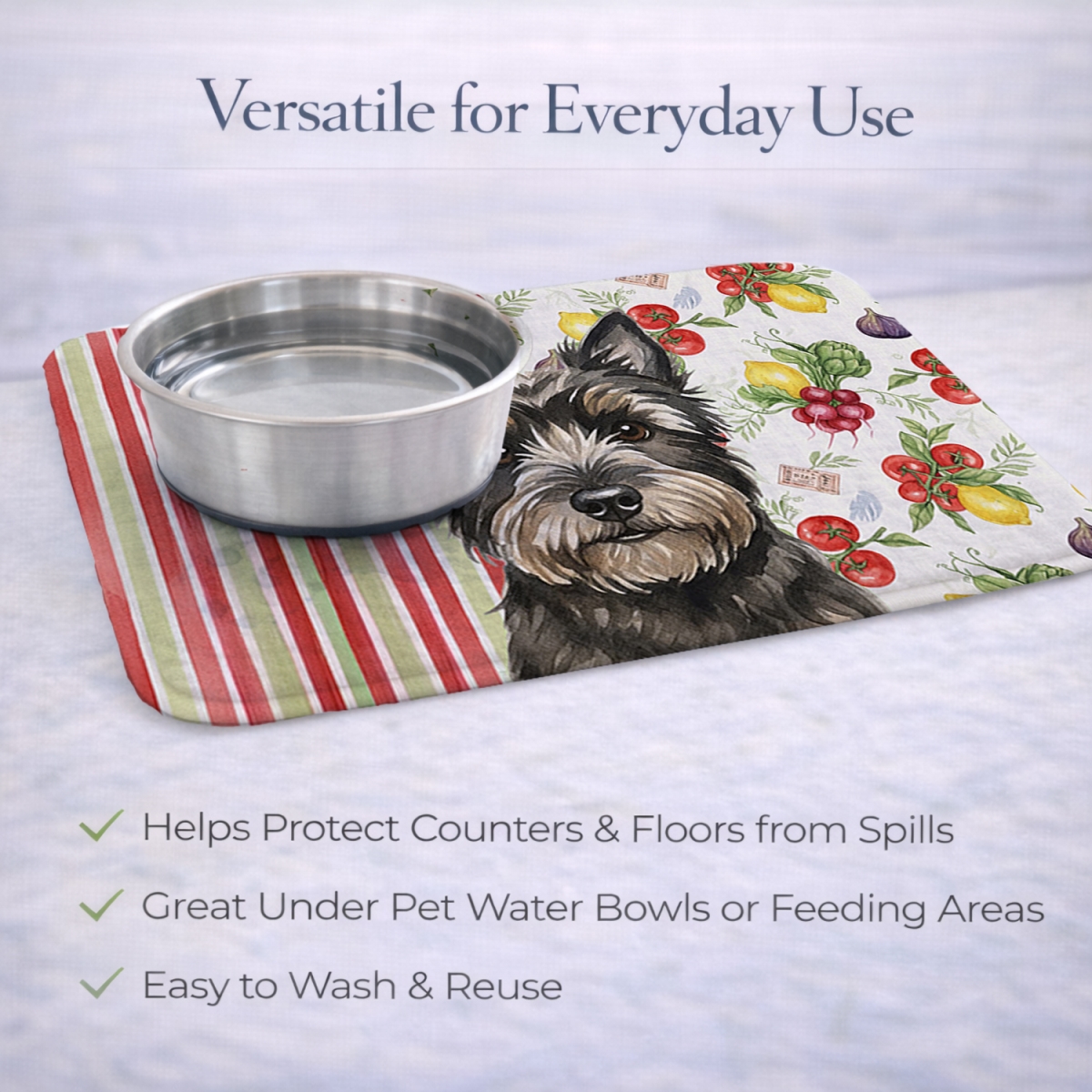 Picture of Carolines Treasures WDK8155DDM 21 x 14 in. Black Cairn Terrier Vegetables Dish Drying Mat