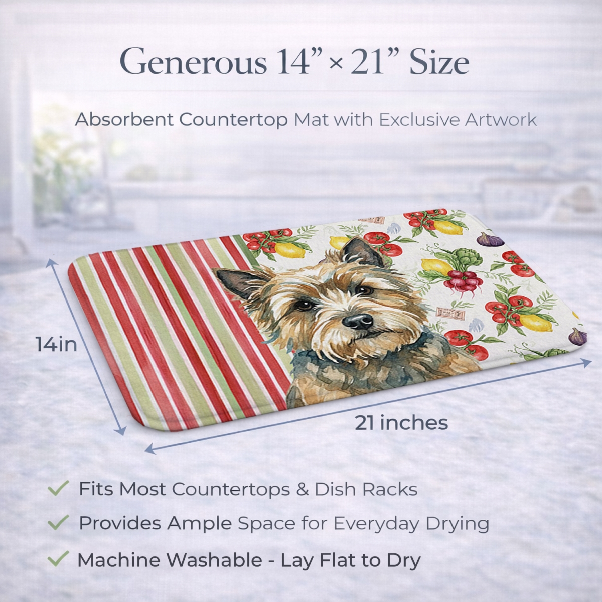 Picture of Carolines Treasures WDK8156DDM 21 x 14 in. Cairn Terrier Vegetables Dish Drying Mat