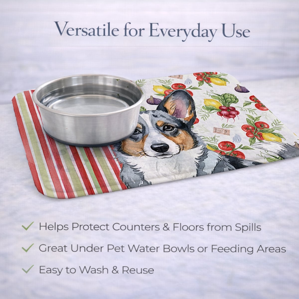 Picture of Carolines Treasures WDK8159DDM 21 x 14 in. Blue Merle Cardigan Welsh Corgi Vegetables Dish Drying Mat